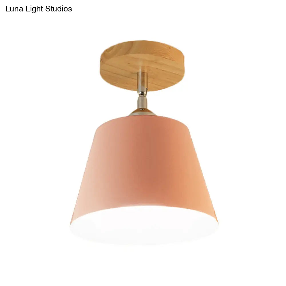 Modern Gray/Pink Metal And Wood Adjustable Ceiling Pendant Light