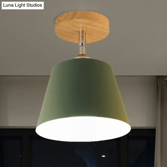 Modern Gray/Pink Metal And Wood Adjustable Ceiling Pendant Light Green