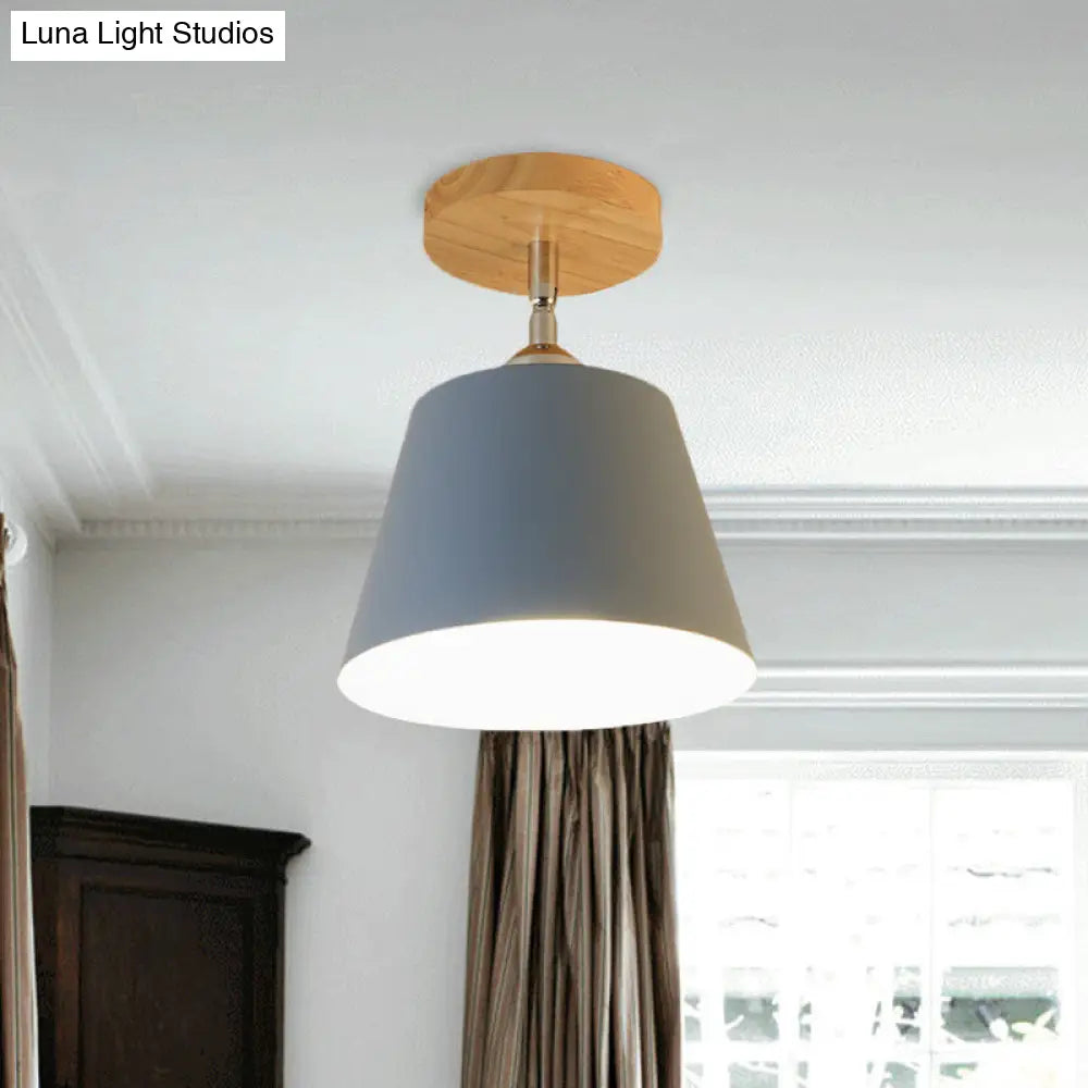 Modern Gray/Pink Metal And Wood Adjustable Ceiling Pendant Light