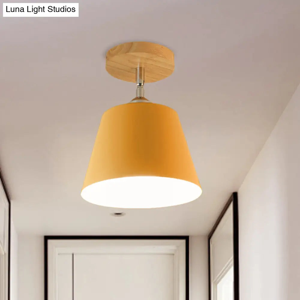 Modern Gray/Pink Metal And Wood Adjustable Ceiling Pendant Light