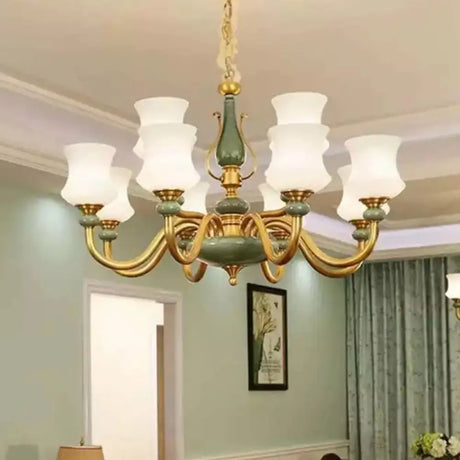 Modern Green Frosted Glass Curving Chandelier Light For Living Room Ceiling Pendant 12 /