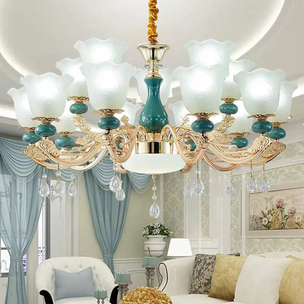 Modern Green Frosted Glass Pendant Light Kit For Living Room Ceiling Chandelier 15 /