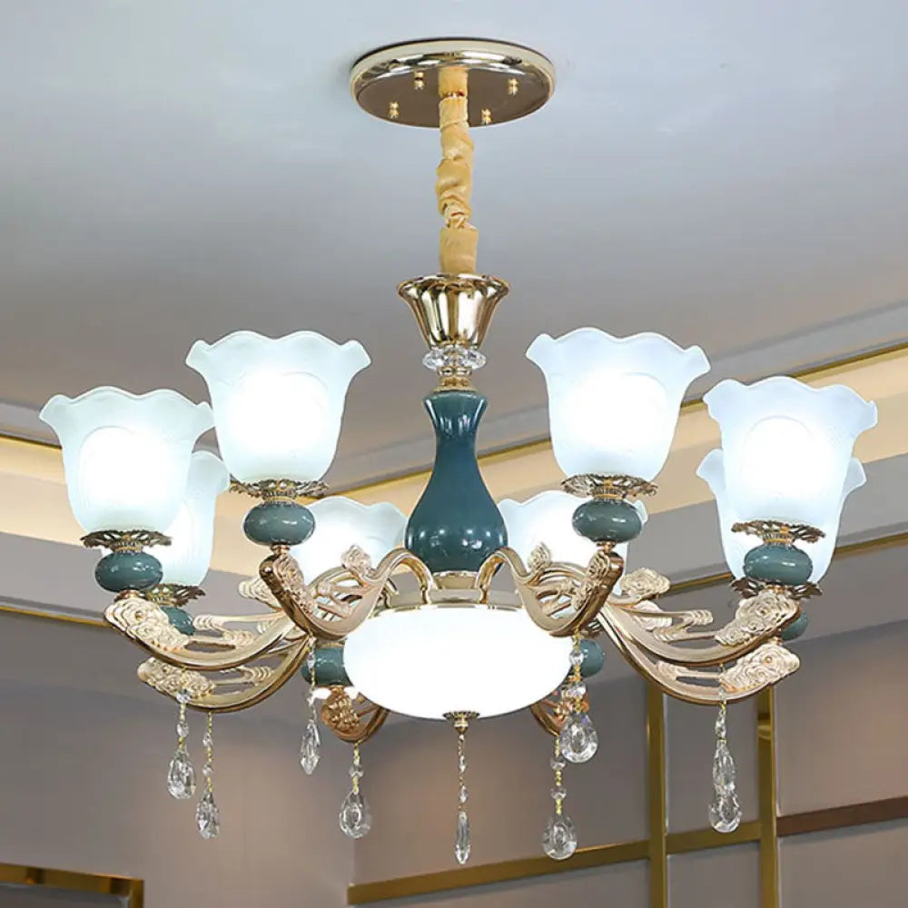Modern Green Frosted Glass Pendant Light Kit For Living Room Ceiling Chandelier 8 /