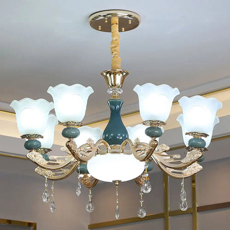 Modern Green Frosted Glass Pendant Light Kit For Living Room Ceiling Chandelier 8 /