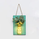 Modern Green Wooden Backplate Wall Lamp With Clear Glass Jar And Plant Decor String Light / Fittonia