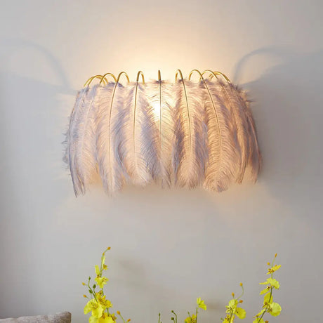 Modern Grey And White Sconce Light With Feather Detail For Parlor Wall