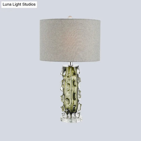 Modern Grey Bedside Table Lamp With Reading Light & Fabric Shade