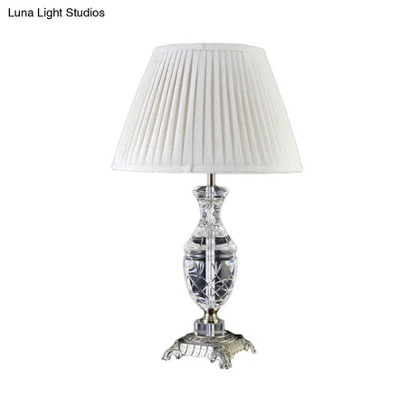 Modern Grey Fabric Shaded Desk Lamp - Carved Bronze Metallic Pedestal 1 Head Table Light