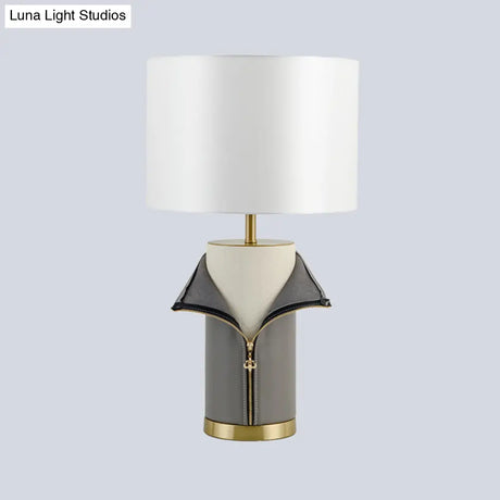 Modern Grey Fabric Straight Sided Nightstand Lamp - 1 Bulb Reading Light