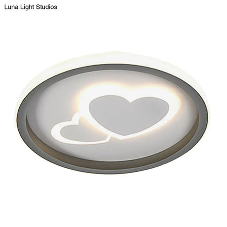 Modern Grey Led Flush Mount Light With Heart Pattern For Bedrooms