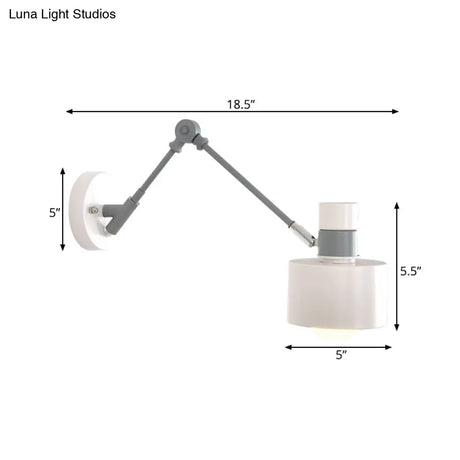 Modern Grey Metal Wall Sconce Light With Adjustable Arm - 1 Bulb Drum Fixture