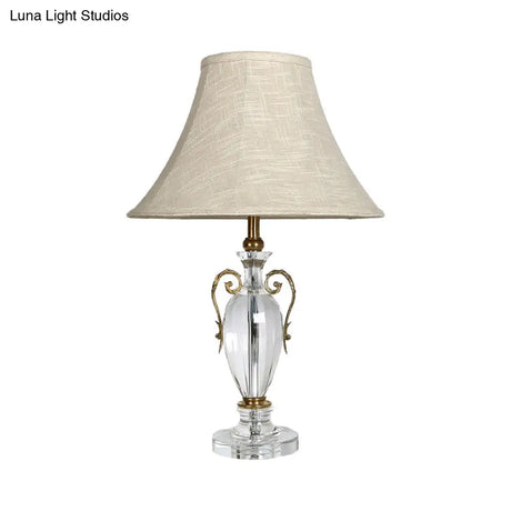 Modern Grey Paneled Bell Desk Lamp With Fabric Shade - 1 Bulb Night Table Light