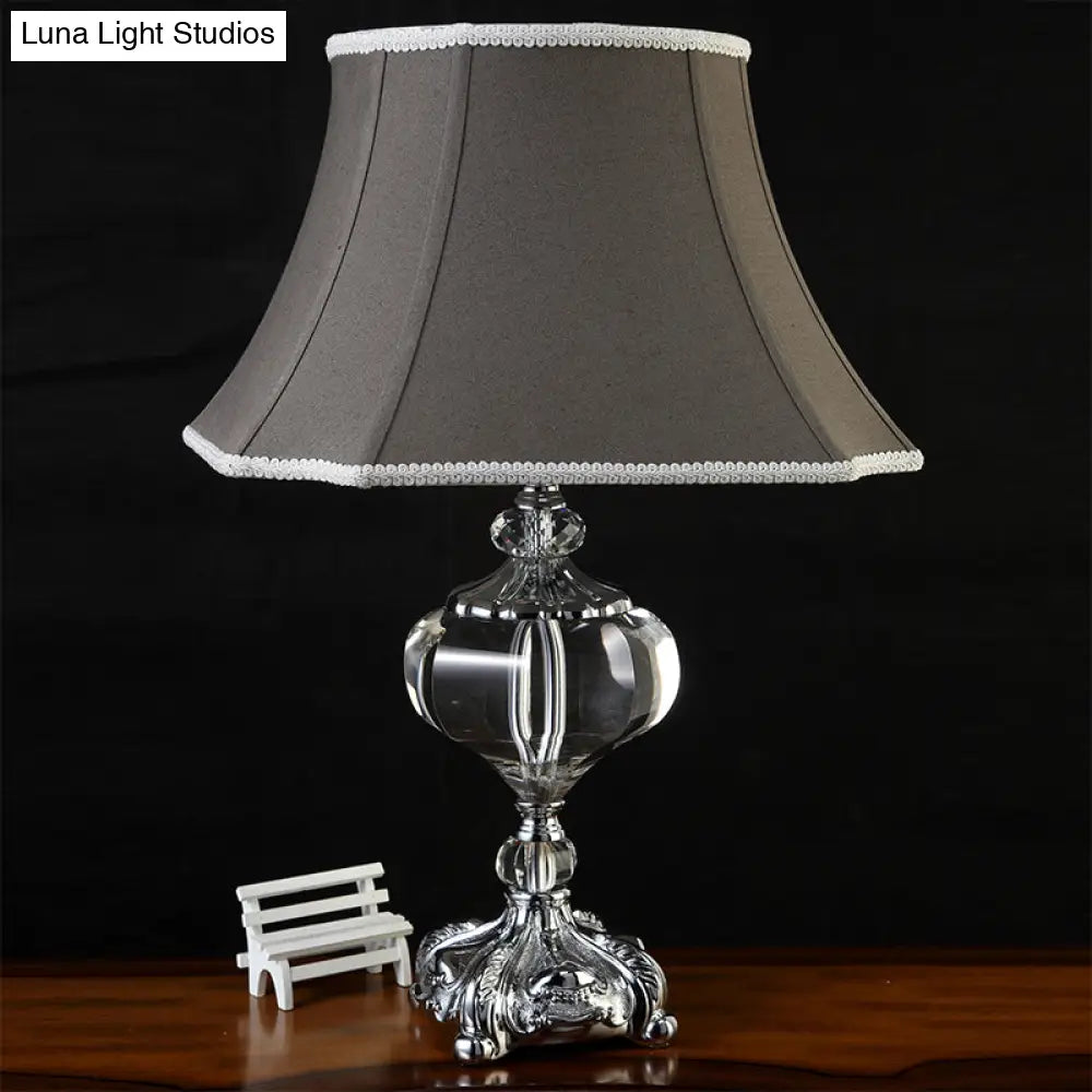 Modern Grey Paneled Bell Small Desk Lamp With Fabric Shade - Table Light 1 Bulb