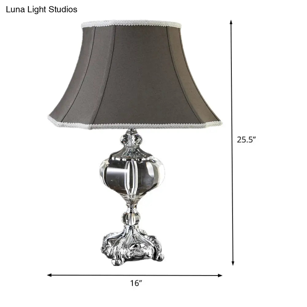 Modern Grey Paneled Bell Small Desk Lamp With Fabric Shade - Table Light 1 Bulb