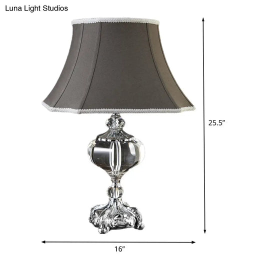 Modern Grey Paneled Bell Small Desk Lamp With Fabric Shade - Table Light 1 Bulb