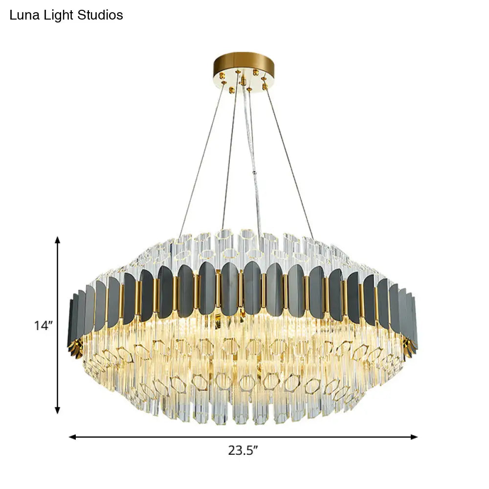 Modern Grey Tubular Chandelier: 12-Light Prismatic Crystal Pendant Ceiling Lamp