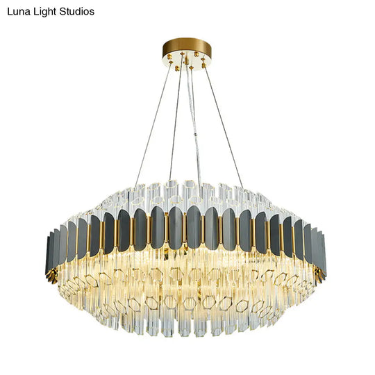 Modern Grey Tubular Chandelier: 12-Light Prismatic Crystal Pendant Ceiling Lamp