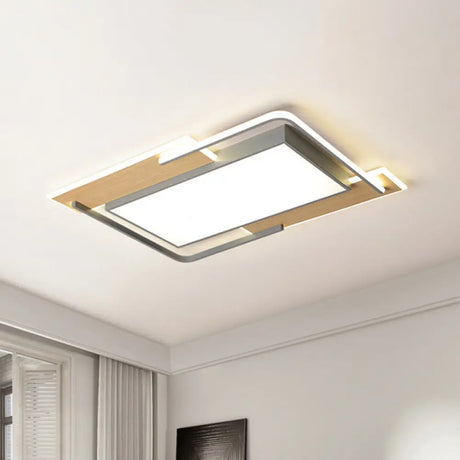 Modern Grey - Wood Flush Mount Led Ceiling Light With Acrylic Shade - Warm/White For Living Room