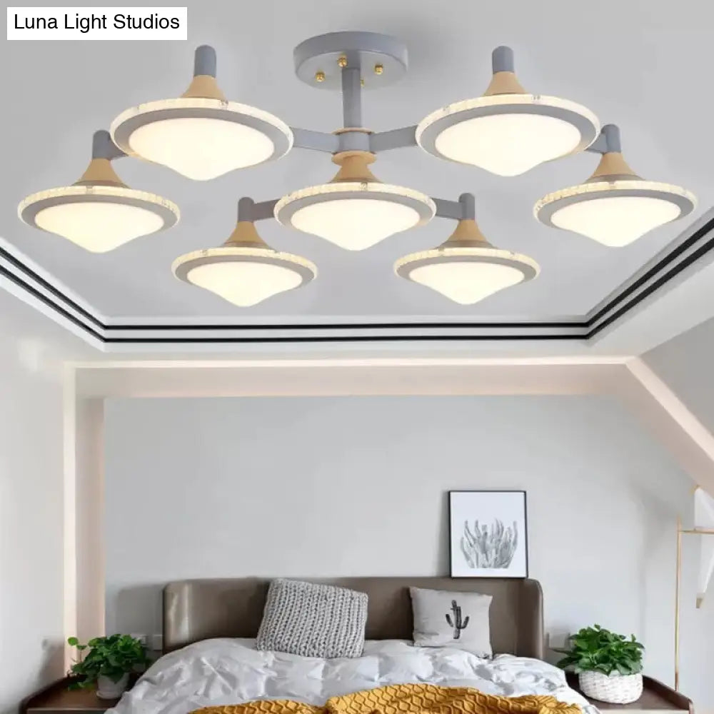 Modern Gyro Flush Mount Ceiling Light With 7 Wood Undertint Lights For Living Room Grey