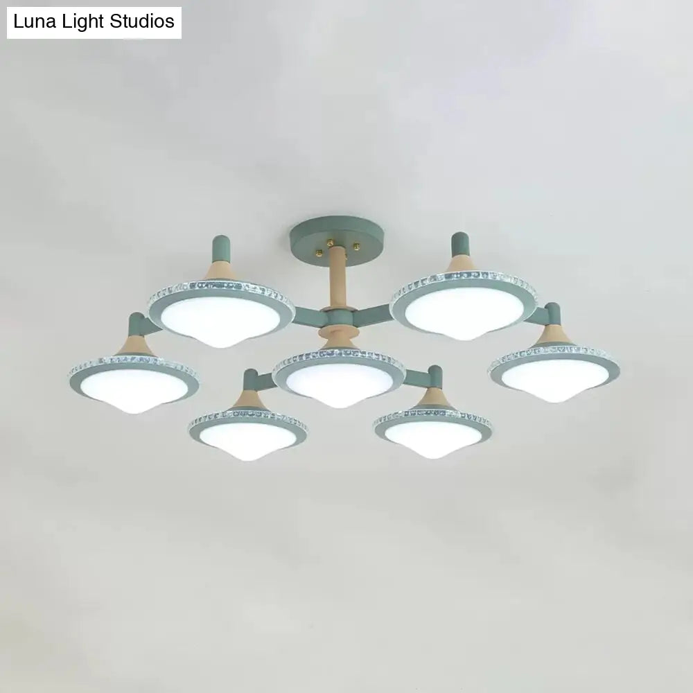 Modern Gyro Flush Mount Ceiling Light With 7 Wood Undertint Lights For Living Room