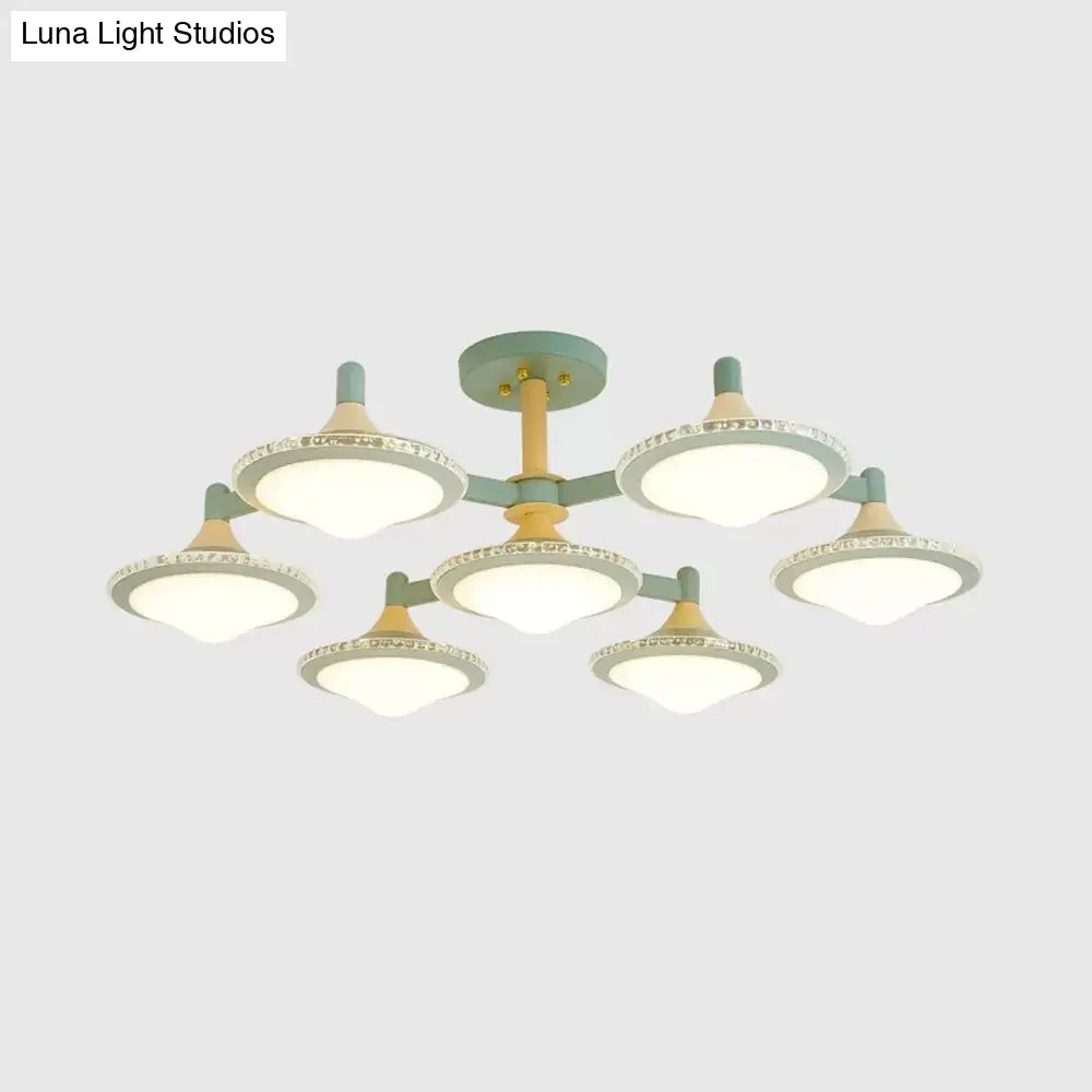 Modern Gyro Flush Mount Ceiling Light With 7 Wood Undertint Lights For Living Room