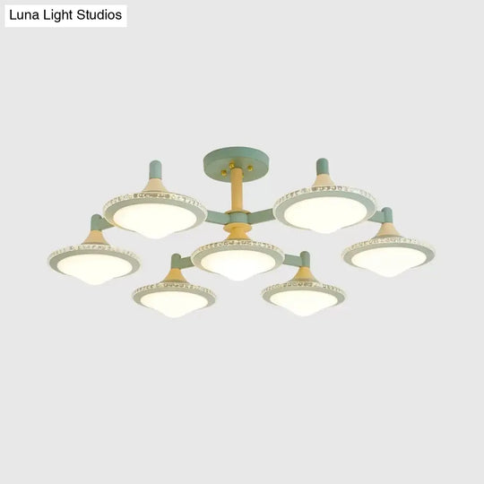 Modern Gyro Flush Mount Ceiling Light With 7 Wood Undertint Lights For Living Room
