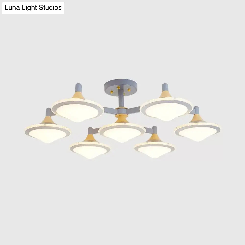 Modern Gyro Flush Mount Ceiling Light With 7 Wood Undertint Lights For Living Room