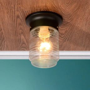Modern Hand Blown Glass 1 - Light Cylinder Flush Mount Ceiling Light In White/Black Black