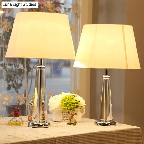 Modern Hand-Cut Crystal Conical Table Light - White Small Desk Lamp 14/16 Wide