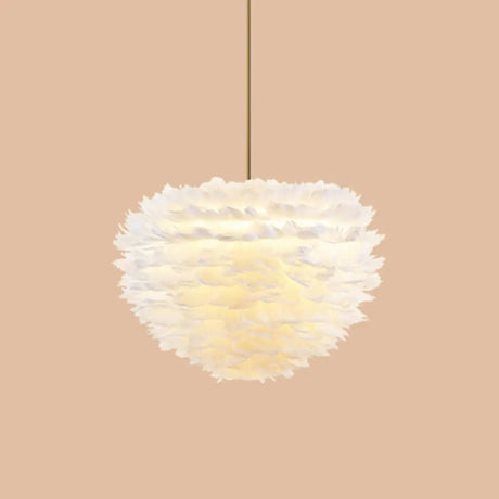 Modern Hand-Woven Feather Globe Chandelier For Bedroom - White Pendant Light 1 /