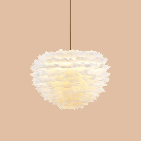 Modern Hand-Woven Feather Globe Chandelier For Bedroom - White Pendant Light 3 /