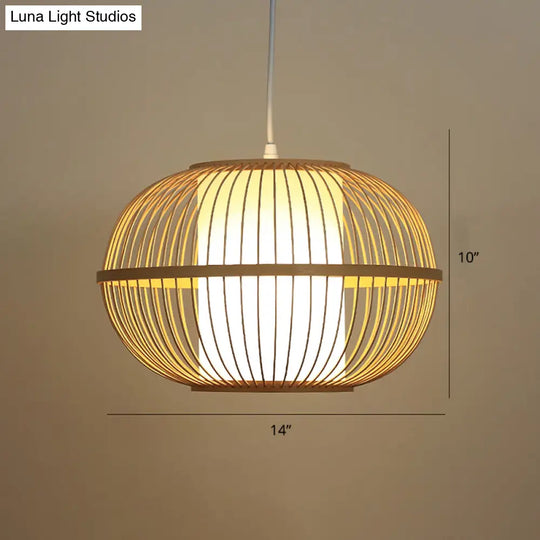 Modern Handwoven Bamboo Pendant Light For Restaurants - Single Wood Hanging Ceiling