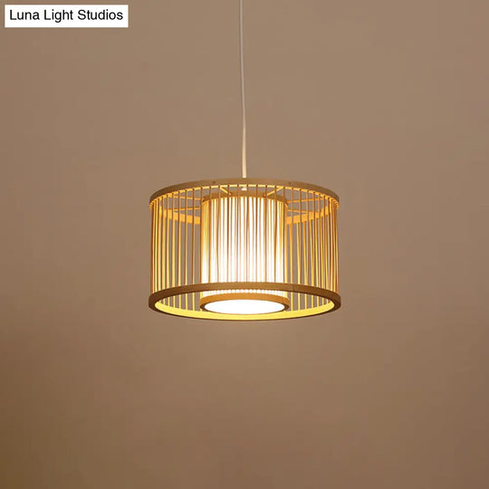 Modern Handwoven Bamboo Pendant Light For Restaurants - Single Wood Hanging Ceiling