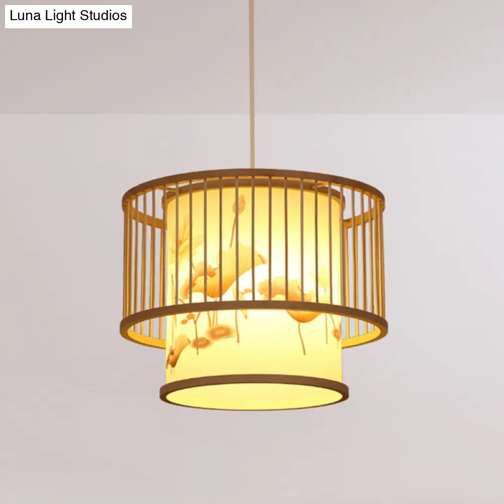 Modern Handwoven Bamboo Pendant Light For Restaurants - Single Wood Hanging Ceiling