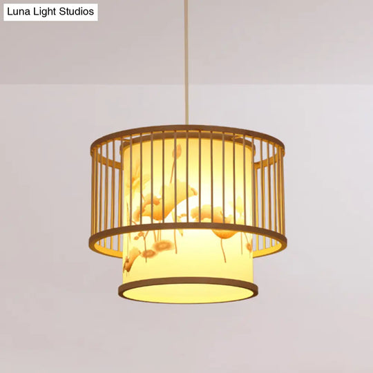 Modern Handwoven Bamboo Pendant Light For Restaurants - Single Wood Hanging Ceiling