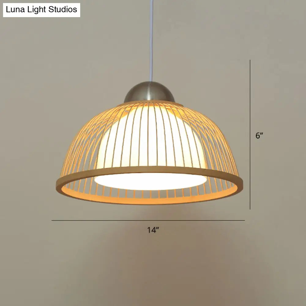 Modern Handwoven Bamboo Pendant Light For Restaurants - Single Wood Hanging Ceiling