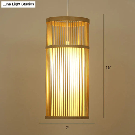 Modern Handwoven Bamboo Pendant Light For Restaurants - Single Wood Hanging Ceiling