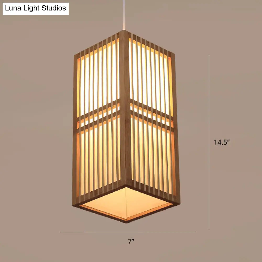 Modern Handwoven Bamboo Pendant Light For Restaurants - Single Wood Hanging Ceiling