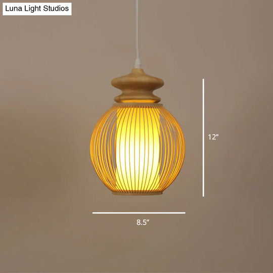 Modern Handwoven Bamboo Pendant Light For Restaurants - Single Wood Hanging Ceiling