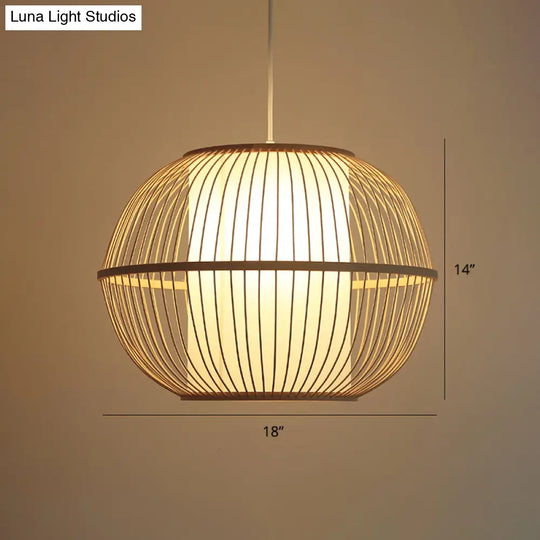 Modern Handwoven Bamboo Pendant Light For Restaurants - Single Wood Hanging Ceiling