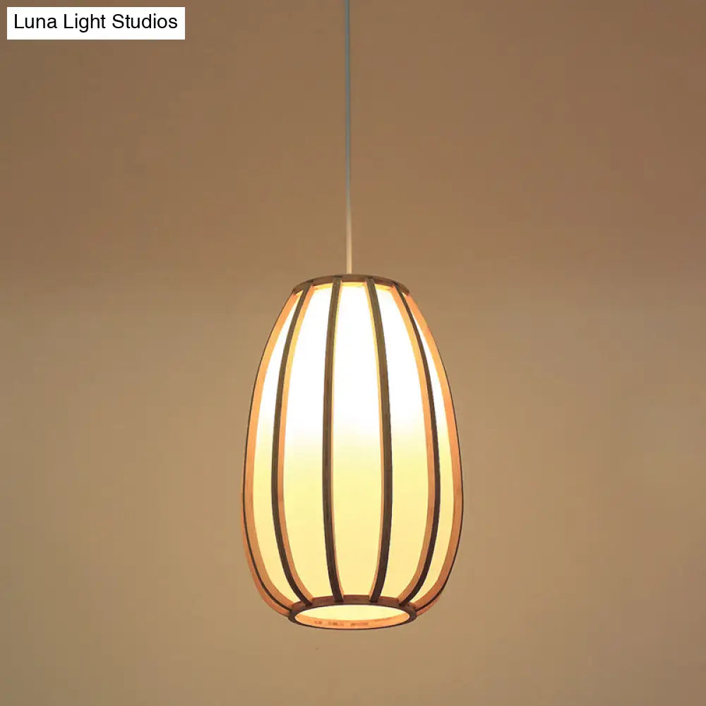 Modern Handwoven Bamboo Pendant Light For Restaurants - Single Wood Hanging Ceiling