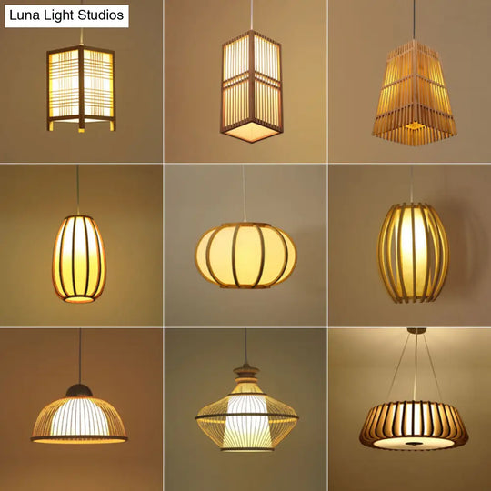 Modern Handwoven Bamboo Pendant Light For Restaurants - Single Wood Hanging Ceiling