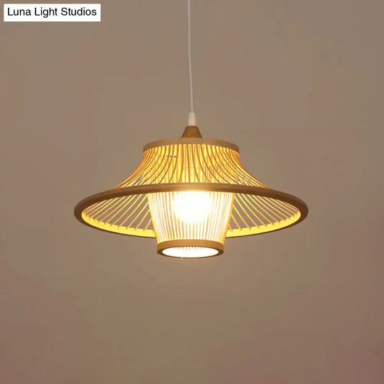 Modern Handwoven Bamboo Pendant Light For Restaurants - Single Wood Hanging Ceiling
