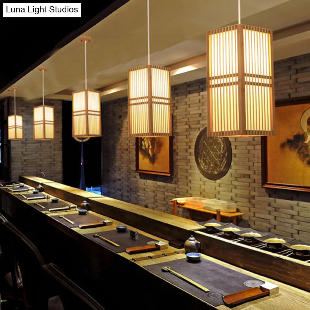Modern Handwoven Bamboo Pendant Light For Restaurants - Single Wood Hanging Ceiling