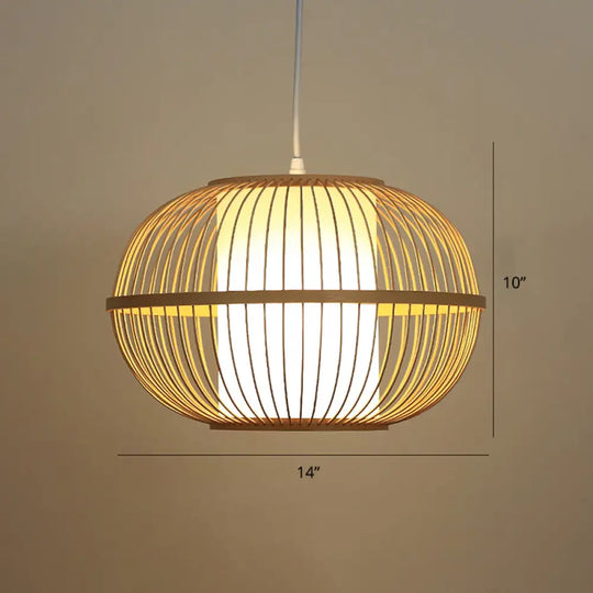 Modern Handwoven Bamboo Pendant Light For Restaurants - Single Wood Hanging Ceiling / E