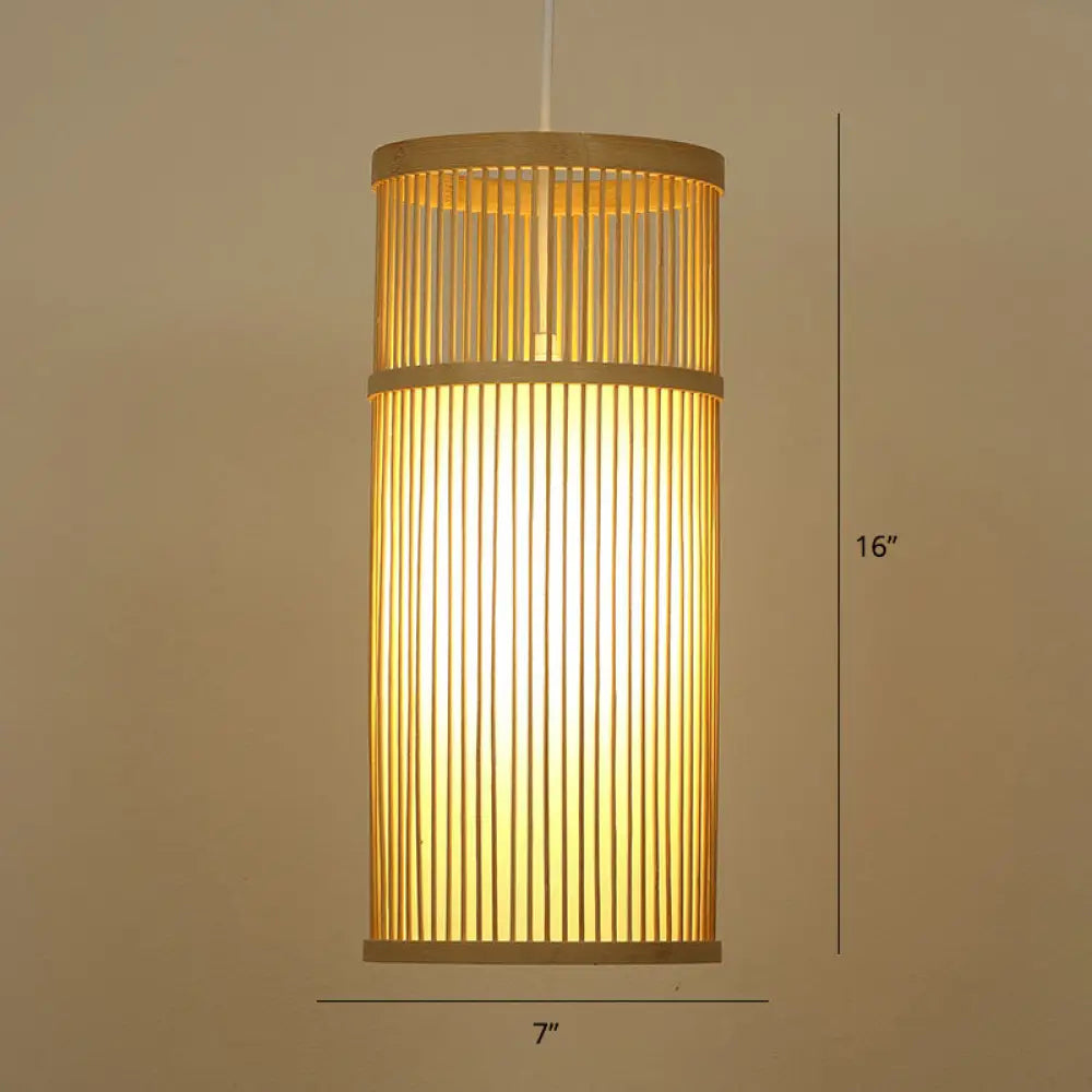 Modern Handwoven Bamboo Pendant Light For Restaurants - Single Wood Hanging Ceiling / H