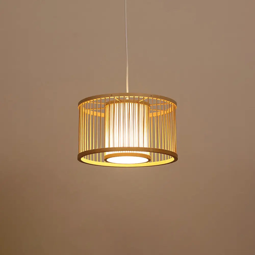 Modern Handwoven Bamboo Pendant Light For Restaurants - Single Wood Hanging Ceiling / P