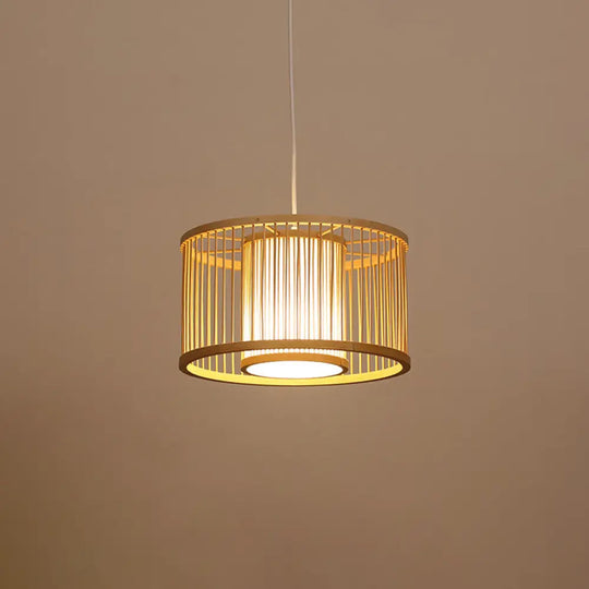 Modern Handwoven Bamboo Pendant Light For Restaurants - Single Wood Hanging Ceiling / P