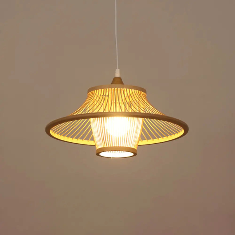 Modern Handwoven Bamboo Pendant Light For Restaurants - Single Wood Hanging Ceiling / Q