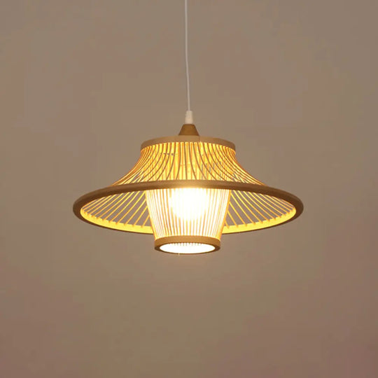Modern Handwoven Bamboo Pendant Light For Restaurants - Single Wood Hanging Ceiling / Q